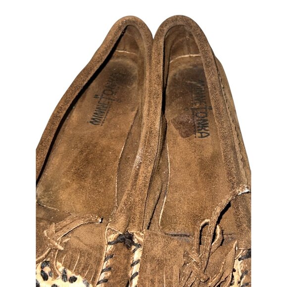 Minnetonka Womens Brown Suede Moccasins With Leopard Print Accent Size 9 - Picture 13 of 13